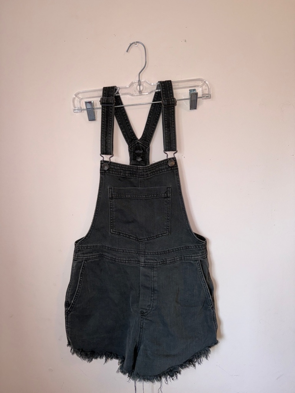 Aerie Black Denim Short Overalls